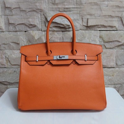 愛馬仕Hermes Birkin 休閑時尚 手掌紋牛皮手提 HB19011橙色