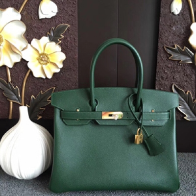 Hermes Birkin30 進口原廠Epsom皮 頂級純手工蜜蠟線 做工 走線 五金 皮質 原版 看細節 女神手提包 2Q 英國綠