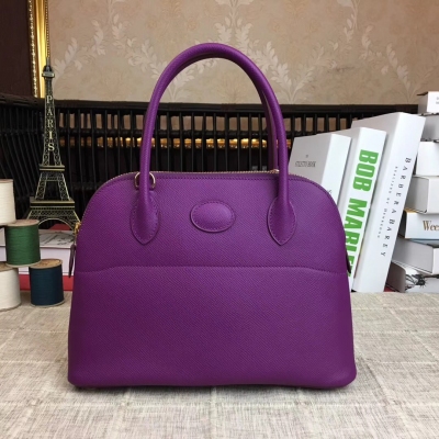 愛馬仕Hermes Bolide 寶利27cm 原版進口epsom皮，半手工蠟線。 保齡球包 非常經典實用的一款 手拎肩背雙用 【海葵紫】