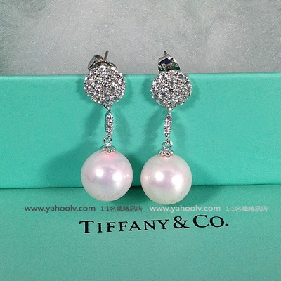 Tiffany蒂芙尼 時尚鑲鉆純銀吊墜首飾 天然高檔珍珠耳釘 YF54635