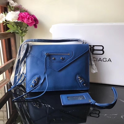 Balenciaga巴黎世家 藍色多隔層小包斜挎手拿都好看 原單小羊皮 裡外全皮23cm