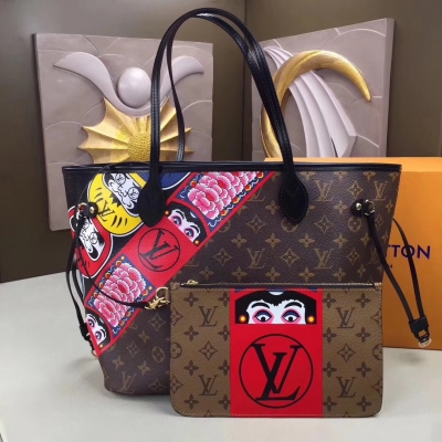 LV NEVERFULL 中號手袋N40995絲印 進口皮料 定制青銅五金 配合Speedy 手袋採用了標誌性的路易威登設計風格。 以及簡約的線條和別致的 Monogram 帆布極富時尚吸引力。 徽章圖案川劇變臉絲印尺寸