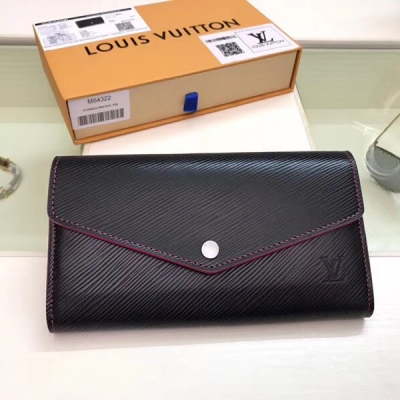 【LV頂級原單】Louis Vuitton M64322  黑色皮革搭配熱力四射的亮粉鑲邊，路易威登此款標誌性錢夾於純粹的設計中閃射耀眼的時尚魅力。精巧合理的設計，適合都市浪客的生活伴侶。尺寸:19*10，包裝:配包裝盒
