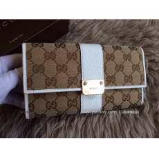 Gucci 長款皮夾233028  白色牛皮拼杏色佈  與包包一起購買可