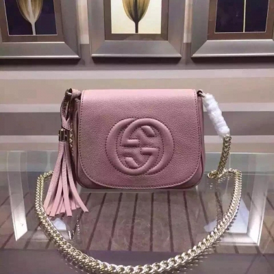 【GUCCI】夏季原版皮小挎包，型號：323190 ，顏色：裸粉[玫瑰]，鏈條小包尺寸：18cm*13cm*5cm 原版品質