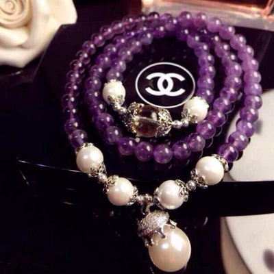 天然6mm紫水晶搭配天然黃水晶和貝殼 珍珠時尚三圈手鏈