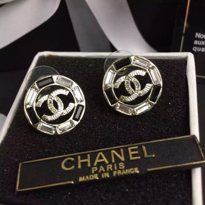 一比一專櫃款 Chanel方鑽圓形雙C耳釘 原版金色。