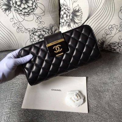 Chanel 2016春夏新款 玳瑁扣長款皮夾手拿包 適合各種場合 采用進口小羊皮 尺寸：27.5*14