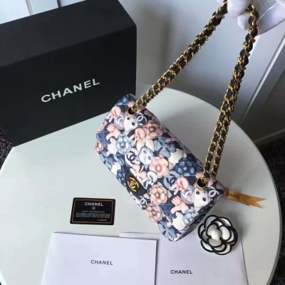 Chanel 16新款限量CF 中號貓咪系列山茶花翻蓋包 尺寸25