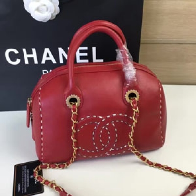 義大利品Chanel 專櫃最新胎牛皮紅色粗線單肩手提包，超大容量