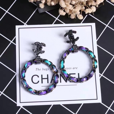 實拍 高端制定 奢華大牌Chanel香奈兒2017年新款藍色CC吊彩色圓環耳環 好夏天的顏色 兩色選擇