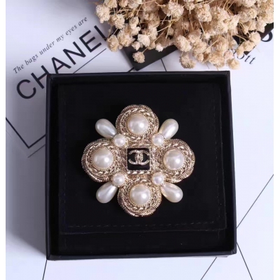 實拍 高端制定 奢華大牌Chanel香奈兒2017年新款復古宮廷風四葉草珍珠胸針