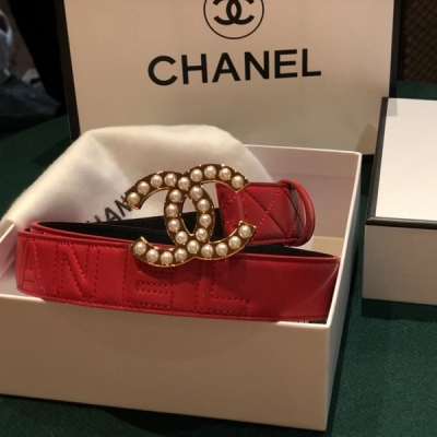 Chanel香奈兒皮帶 小香女款腰帶進口牛皮搭配雙C珍珠扣 3.0cm