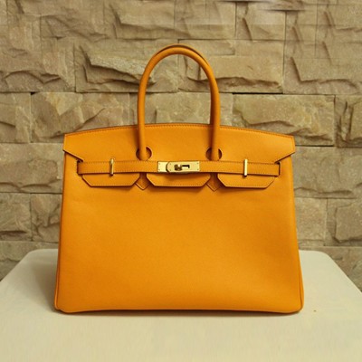 愛馬仕Hermes Birkin 休閑時尚 手掌紋牛皮手提 HB19011黃色