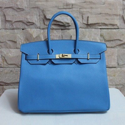 愛馬仕Hermes Birkin 休閑時尚 手掌紋牛皮手提 HB19011湖水藍