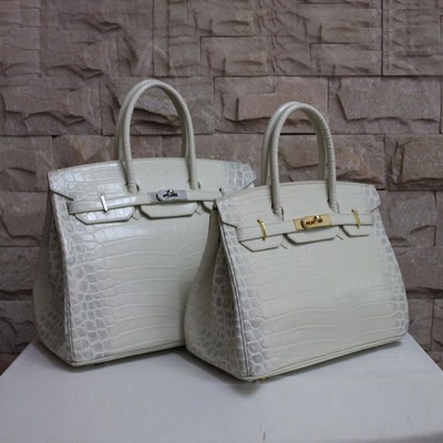 Hermes愛馬仕 Birkin35和30鱷魚紋單肩手提包 高檔時尚女包 HB48521白色