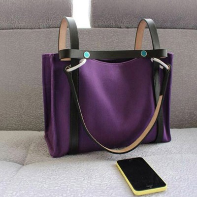 2014新款Hermes 進口帆佈單肩女包 愛馬仕時尚簡約購物袋 YY19120紫色