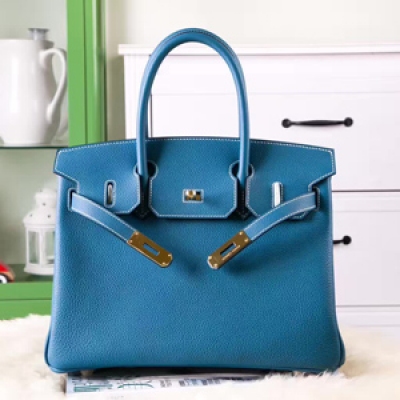 Hermes牛仔藍 birkin 30 金扣 togo