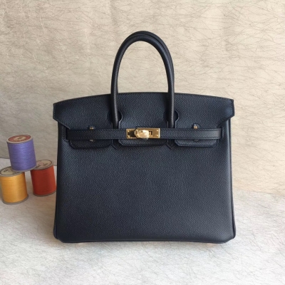 愛馬仕Hermes Birkin25cm 頂級epsom皮全工藝機縫蠟線 細節完美【黑色】