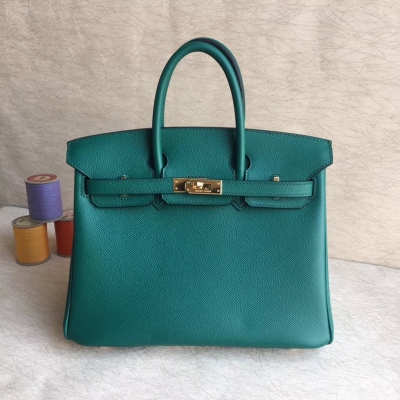 愛馬仕Hermes Birkin25cm 頂級epsom皮全工藝機縫蠟線 細節完美【森林綠】