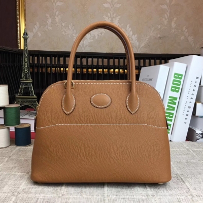 愛馬仕Hermes Bolide 寶利27cm 原版進口epsom皮，半手工蠟線。 保齡球包 非常經典實用的一款 手拎肩背雙用 【淺啡】