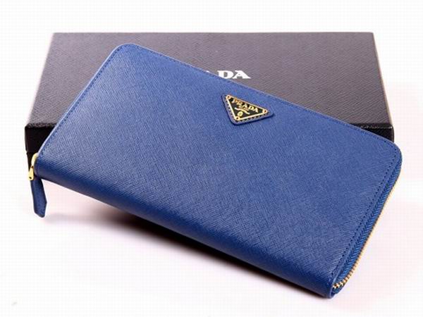 91386A-原版藍 Prada/普拉達真皮十字紋錢包 商務手拿包