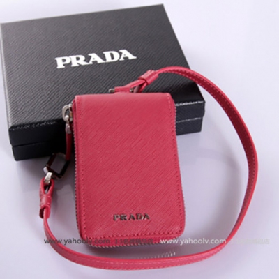 2014最新款 普拉達Prada 高端皮質的拉鏈鑰匙包 BKL1382玫紅