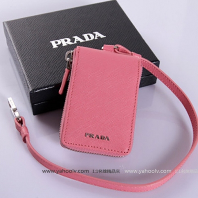 2014最新款 普拉達Prada 高端皮質的拉鏈鑰匙包 BKL1382櫻花粉