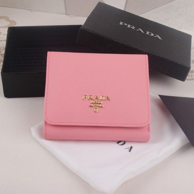 2014新款 休閑時尚 Prada普拉達短款女士皮夾 1M0176-粉色