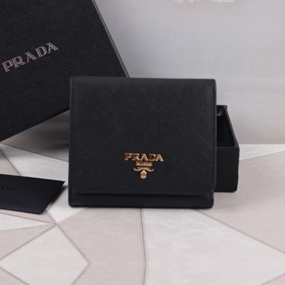 2014新款 休閑時尚 Prada普拉達短款女士皮夾 1M0176-黑色