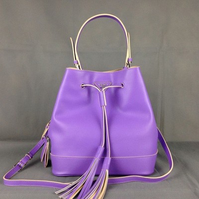 2014年Prada普拉達新款 流蘇水桶包 單肩包 原版皮拼色女包 5069-紫色