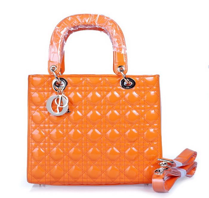 30153-橙光 Dior橙色漆皮戴妃 包斜挎手提女士包