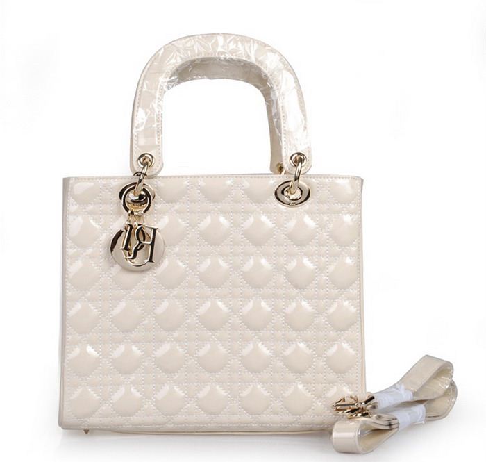 30153-米白色 Dior  漆皮戴妃包 斜挎手提包