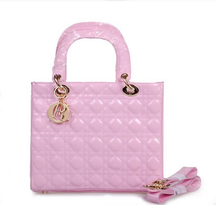 30153-粉色 Dior經典漆皮 戴妃包 斜挎手提女士包