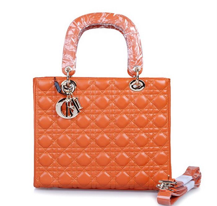 30153-橙羊 Dior經典羊皮 戴妃包 斜挎手提女士包