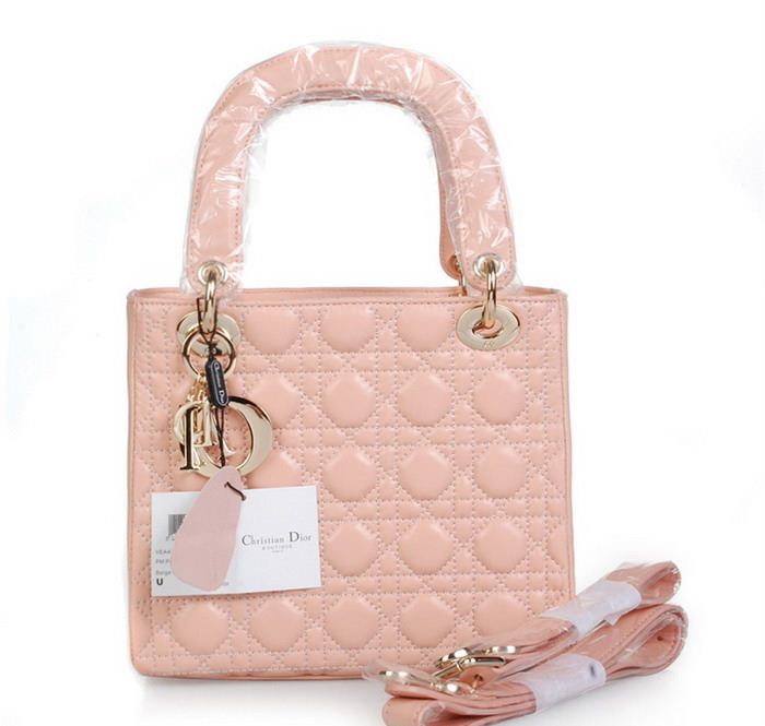 30182-粉色 Dior女包 經典羊皮 戴妃包 斜挎手提女士包