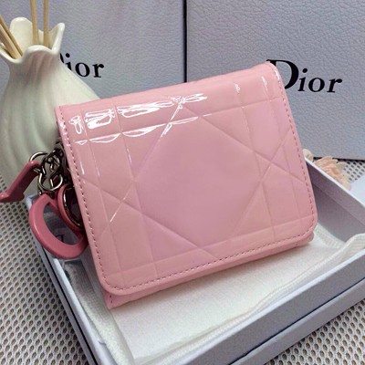 新款迪奧漆皮皮夾 Dior時尚短款女士皮夾皮夾 CD-2011淡粉色