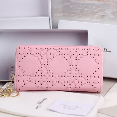 Dior迪奧皮夾 時尚編織 進口牛皮拉鏈長款 女皮夾 D11243-粉色