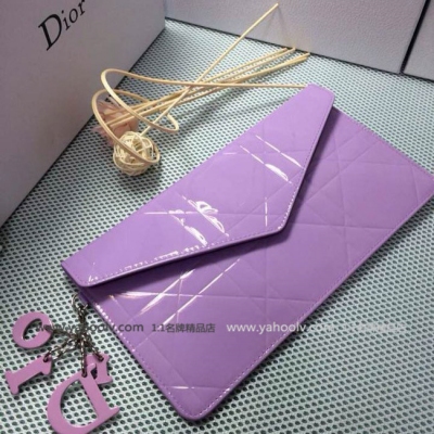 Dior迪奧 原版漆牛皮配山羊皮內裡大信封包 0078紫/梅紅