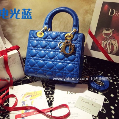 【獨傢實拍迪拜訂單Lady Dior】，4551-電光藍 精選皮革 全手