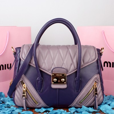 新款miumiu繆繆  原版羊皮 走秀款 多拉鏈時尚女包單肩手提包 1049紫配紫