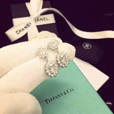 Tiffany&co 耳釘專櫃宣傳版 大鋯石鑲鑽 進口模擬鑽 5A級別水晶鑽  Pt 925銀針鉑金工藝 市面上最高級別！