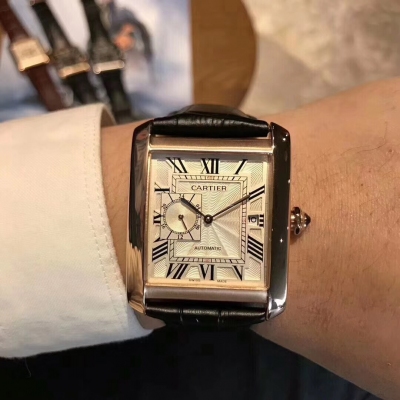 卡地亞Cartier手錶 優雅男士腕表 全自動機械機芯，316精鋼錶殼，礦物質水晶鏡面 進口小牛皮皮帶 直徑40mm厚12mm