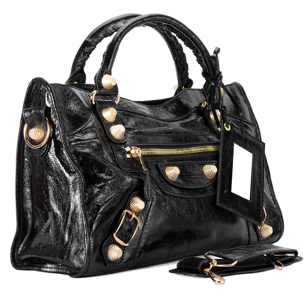 085332B-黑色-進口油皮（金色大釘）  巴黎世傢包 新款單肩包  BALENCIAGA新款包
