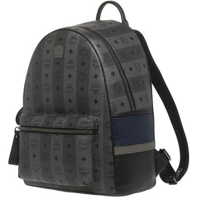 MCM包包 > MCM拼色條紋 經典Logo印花雙肩包 中號背包