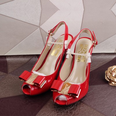 2014年Ferragamo菲拉格慕新款女鞋 優雅時尚 魚嘴細跟高跟涼鞋 KPFL0308-紅色