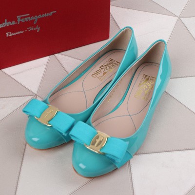 2014年春夏新款 Ferragamo菲拉格慕 原版經典淺口平跟女鞋 KPFL0308-水藍