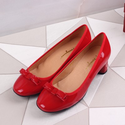 2014年新款 Ferragamo菲拉格慕 單鞋粗跟鞋蝴蝶結漆皮女鞋子 OULI144-紅色