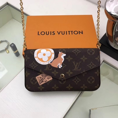 【LV路易威登頂級原單】Louis Vuitton M61588三件套 此款City手袋靈感源自路易威登經典旅行箱，採用Monogram帆布製作而成，飾有印花刺繡貼片，令人想起19世紀末的旅行箱貼紙。可拆卸金色鏈條，為這