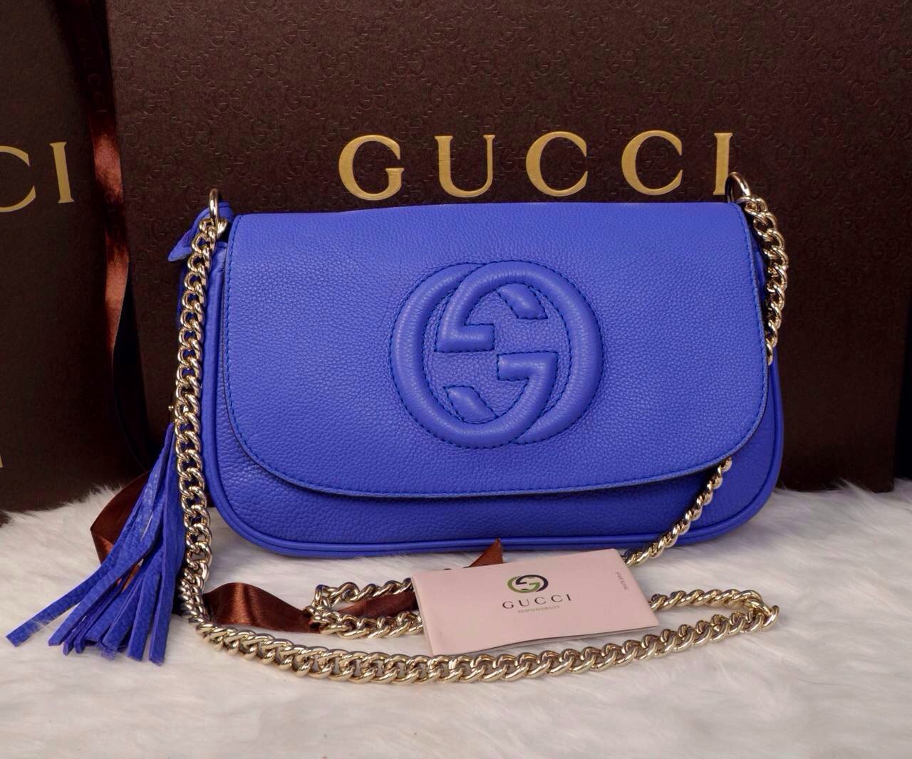 Gucci側背包海水藍 質感柔軟舒適 時尚大方